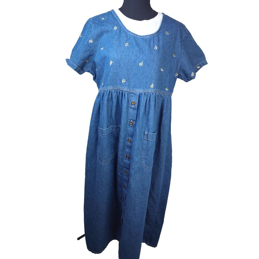 Erika Dress Women Plus Size L Blue Jean Denim 100% Cotton Dress Short Sleeves